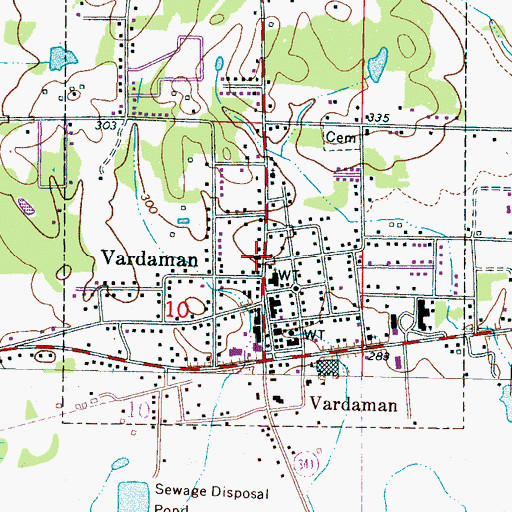 Topographic Map of Vardaman United Methodist Church, MS