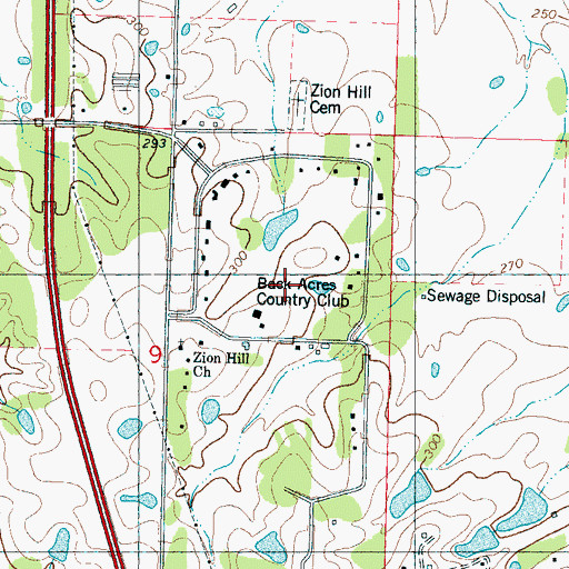 Topographic Map of Back Acres Country Club, MS