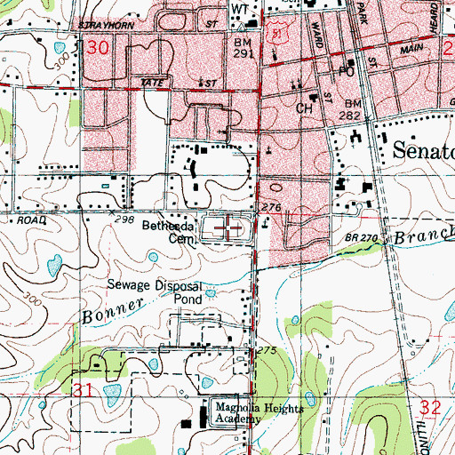 Topographic Map of Bethesda Cemetery, MS