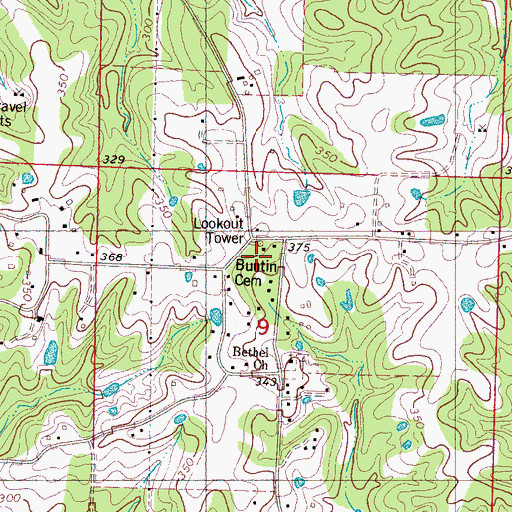 Topographic Map of Buntin Cemetery, MS