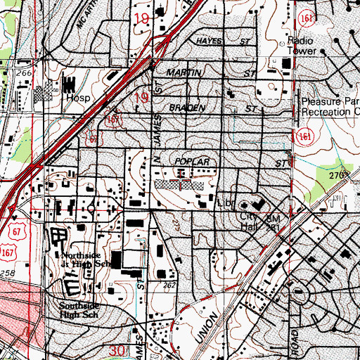 Topographic Map of Jacksonville Shopping Center, AR