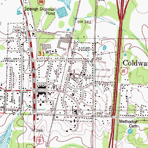 Topographic Map of Coldwater United Methodist Church, MS