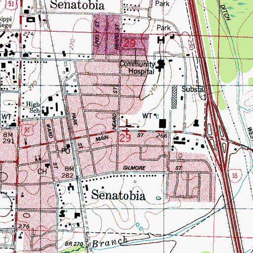 Topographic Map of East Side Shopping Center, MS