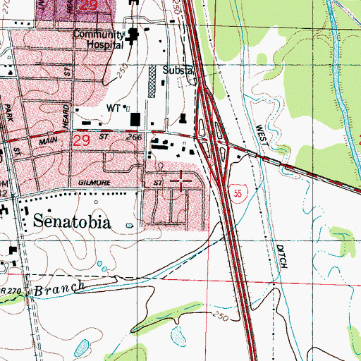 Topographic Map of Gospel Temple Church of God in Christ, MS