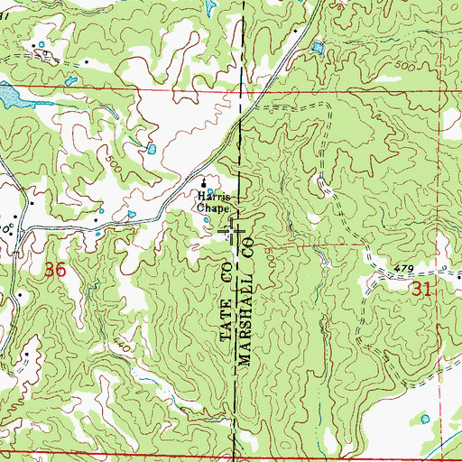 Topographic Map of Harris Chapel Cemetery, MS