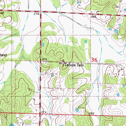 Topographic Map of LeSure Cemetery, MS