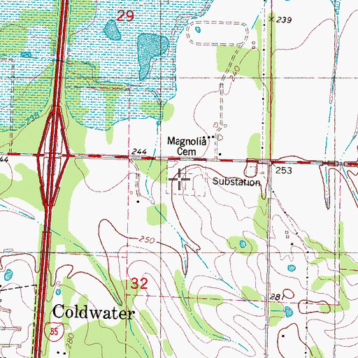 Topographic Map of Magnolia Cemetery, MS