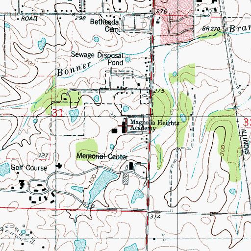 Topographic Map of Magnolia Heights School, MS