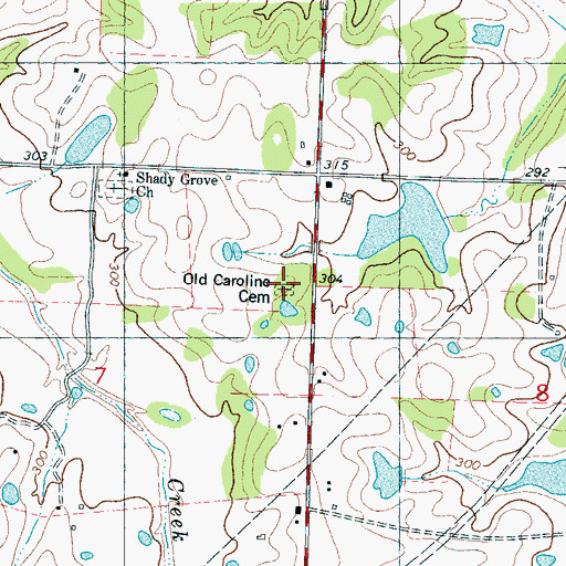 Topographic Map of Old Caroline Cemetery, MS