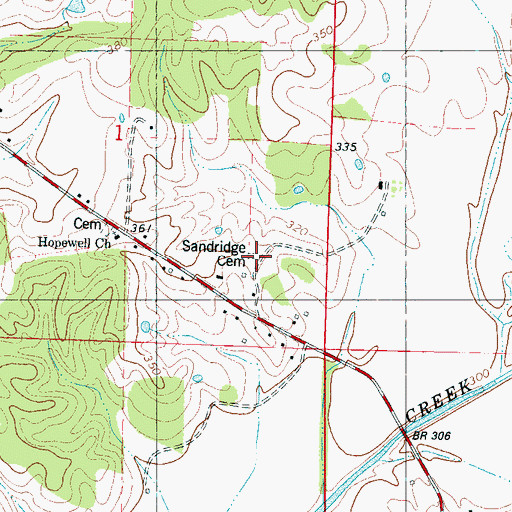 Topographic Map of Sandridge Cemetery, MS