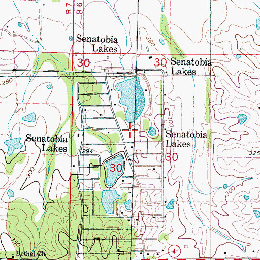 Topographic Map of Senatobia Lakes, MS