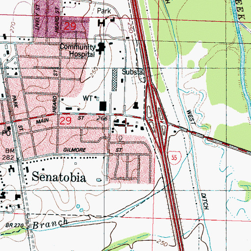Topographic Map of Senatobia Plaza Shopping Center, MS