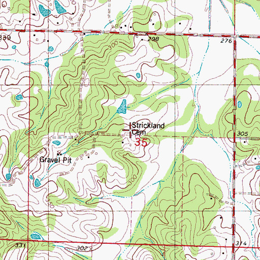 Topographic Map of Strickland Cemetery, MS