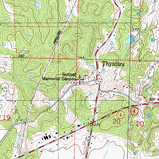 Topographic Map of Sunset Memorial Garden, MS
