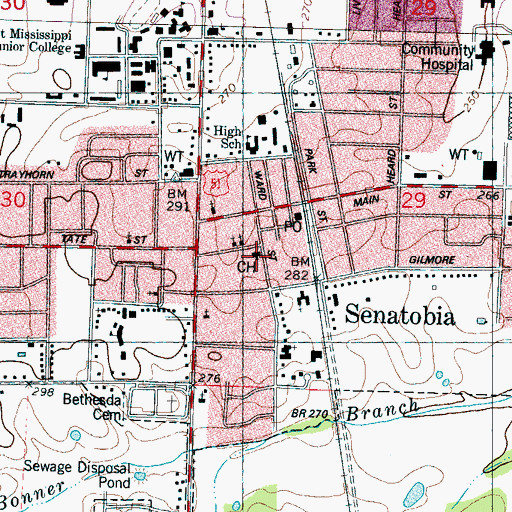 Topographic Map of Tate County Courthouse, MS