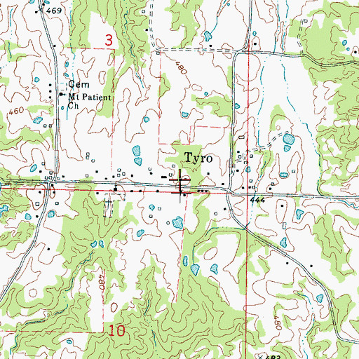 Topographic Map of Tyro Baptist Church, MS