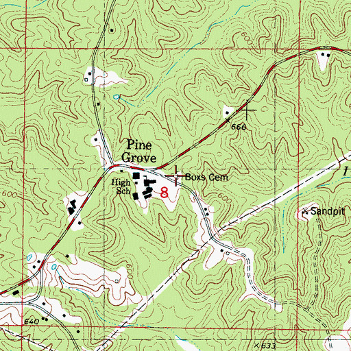 Topographic Map of Boxs Cemetery, MS