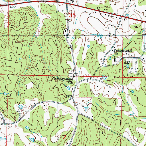 Topographic Map of Camp Ground Cemetery, MS