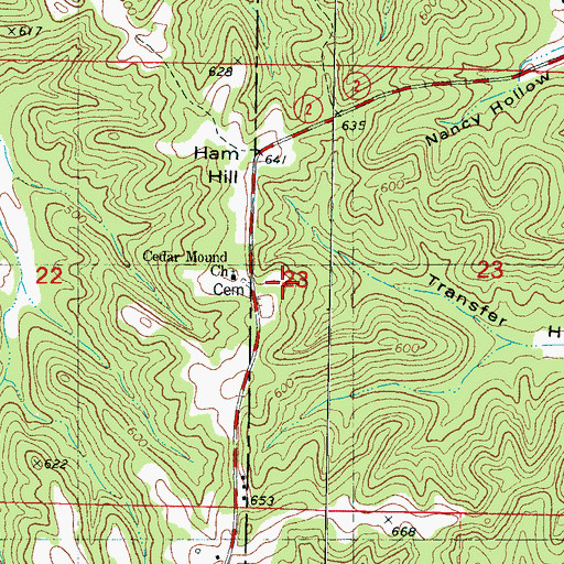 Topographic Map of Cedar Mound Cemetery, MS