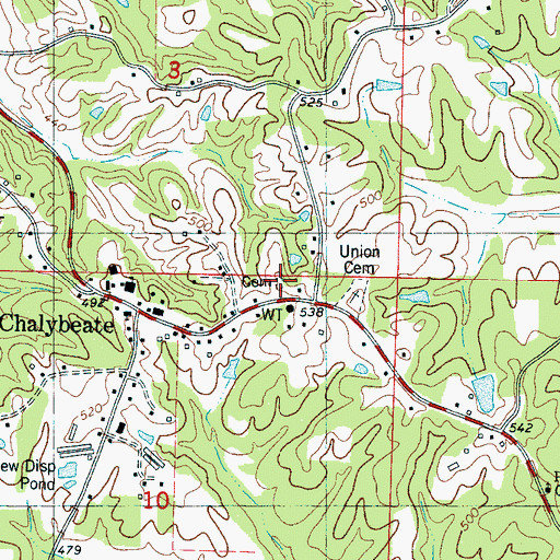 Topographic Map of Chalybeate Cemetery, MS