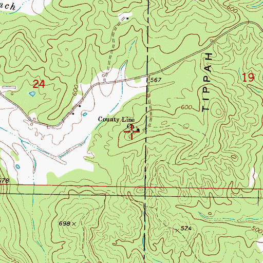 Topographic Map of County Line Cemetery, MS