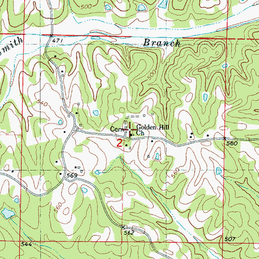 Topographic Map of Golden Hill Cemetery, MS