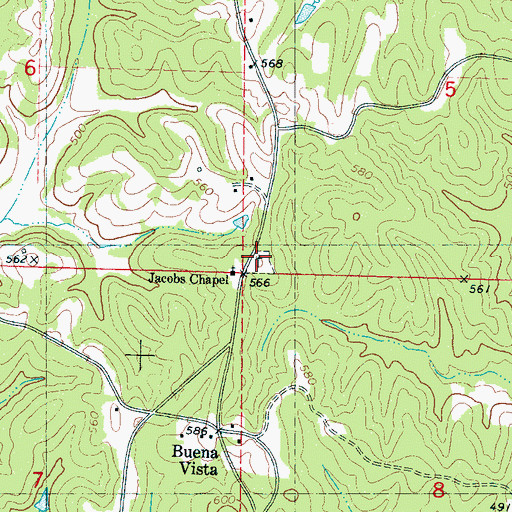 Topographic Map of Jacobs Chapel Cemetery, MS