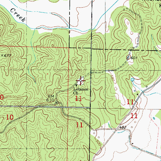 Topographic Map of Lebanon Cemetery, MS