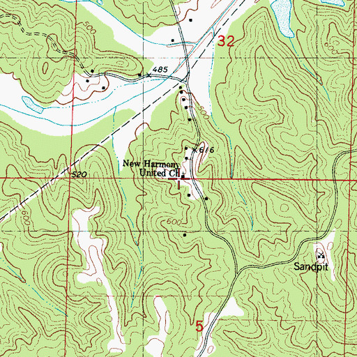 Topographic Map of New Harmony United Church, MS