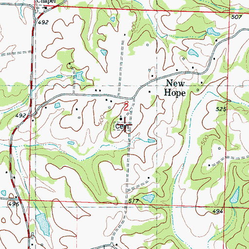 Topographic Map of New Hope Cemetery, MS