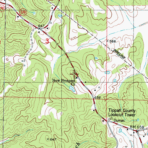 Topographic Map of New Prospect Cemetery, MS