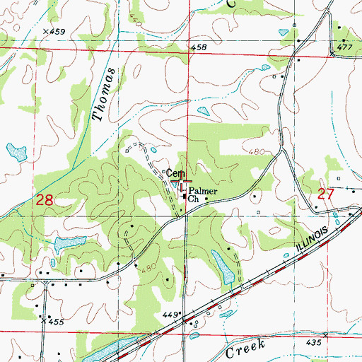 Topographic Map of Palmer Cemetery, MS