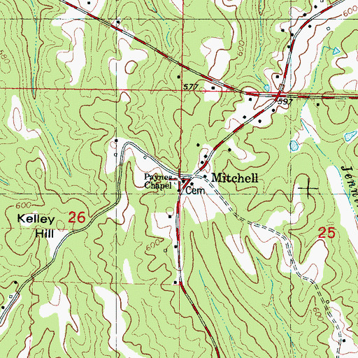 Topographic Map of Paynes Chapel Cemetery, MS