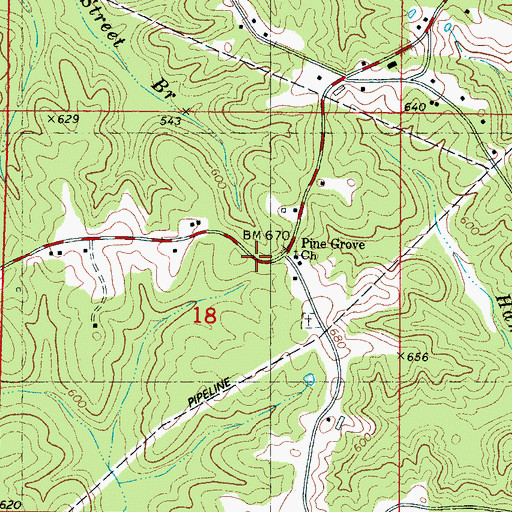 Topographic Map of Pine Grove Church, MS