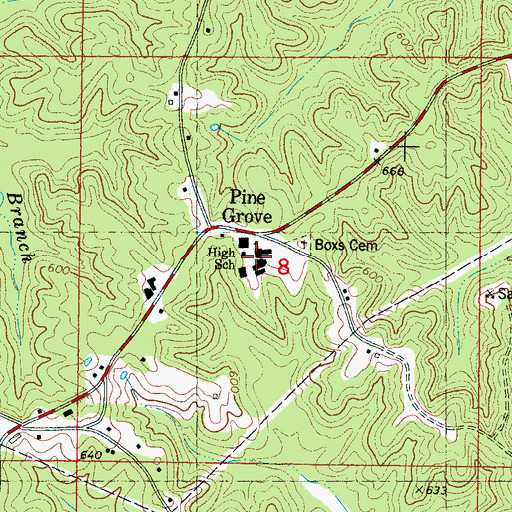 Topographic Map of Pine Grove High School, MS