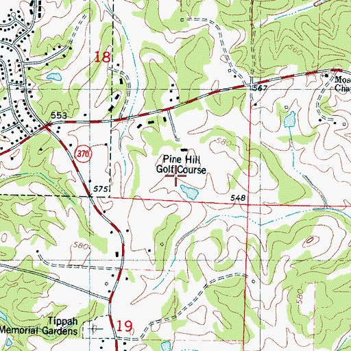 Topographic Map of Pine Hill Golf Course, MS