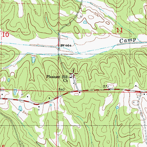Topographic Map of Pleasant Hill Cemetery, MS