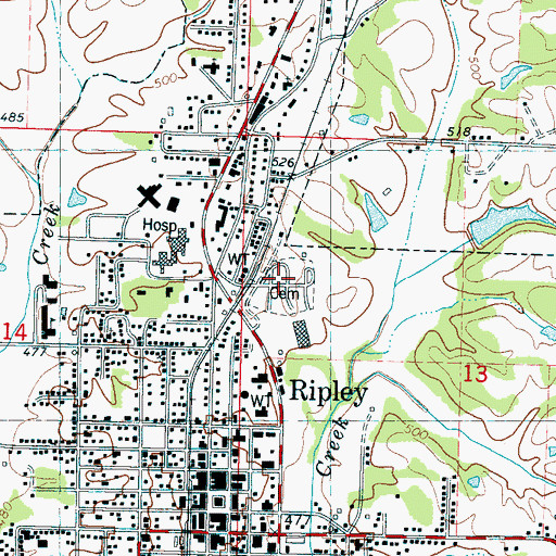 Topographic Map of Ripley Cemetery, MS