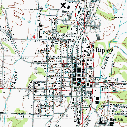 Topographic Map of Ripley Presbyterian Church, MS
