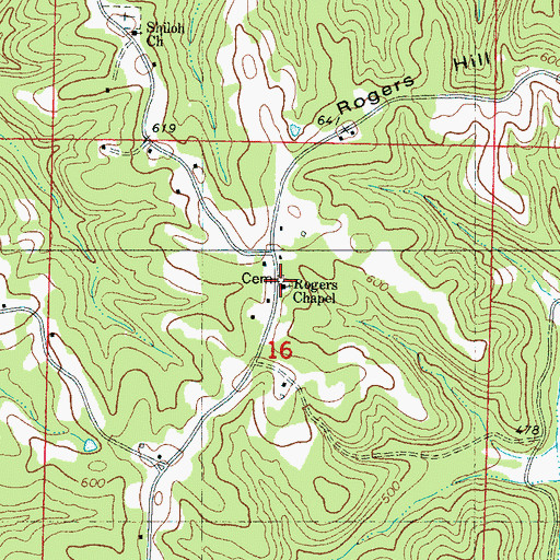 Topographic Map of Rogers Chapel Cemetery, MS