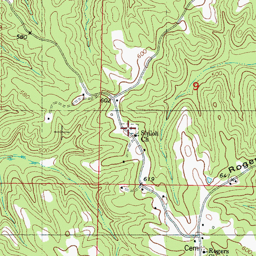 Topographic Map of Shiloh Cemetery, MS