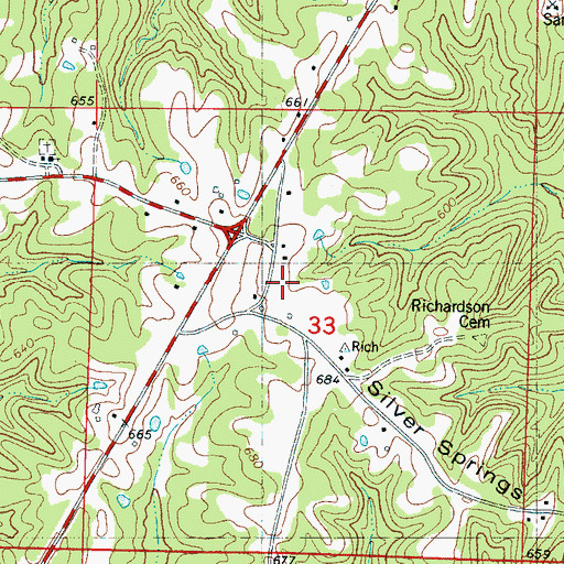 Topographic Map of Silver Springs, MS