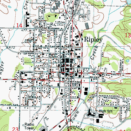 Topographic Map of Tippah County Courthouse, MS