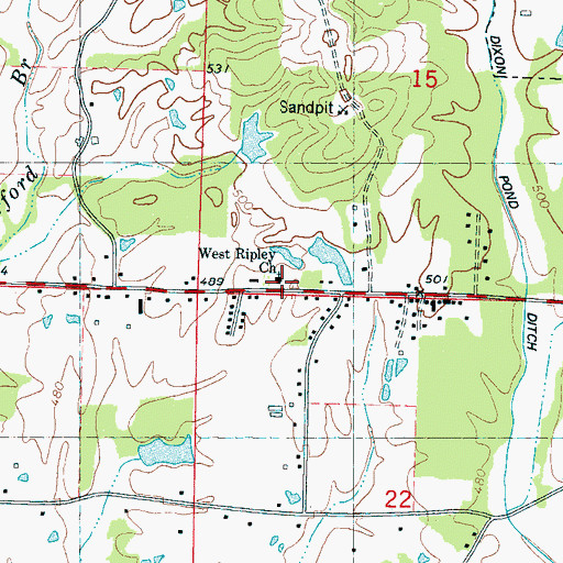 Topographic Map of West Ripley Church, MS