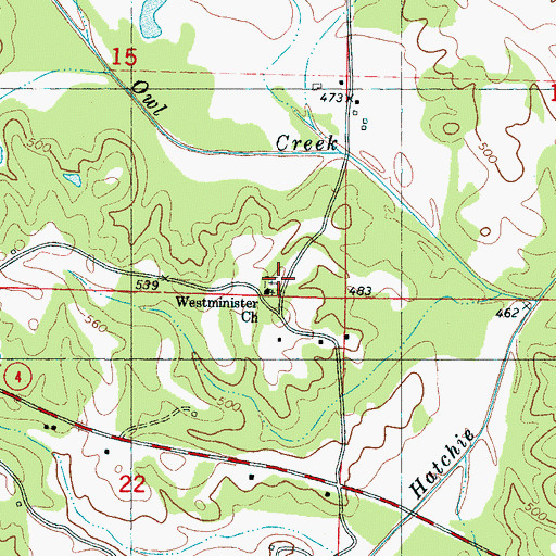 Topographic Map of Westminister Cemetery, MS