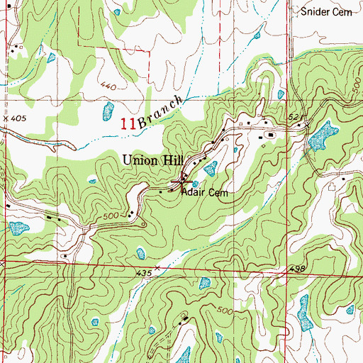 Topographic Map of Adair Cemetery, MS