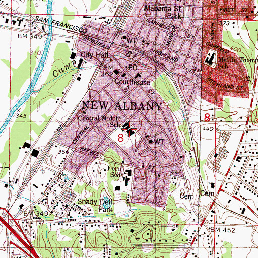 Topographic Map of Central Middle School, MS