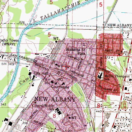Topographic Map of Cleveland Street Presbyterian Church, MS