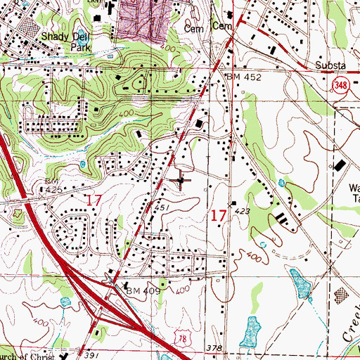 Topographic Map of Hillcrest Baptist Church, MS