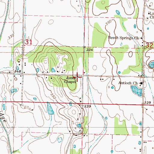 Topographic Map of Jones Chapel, MS